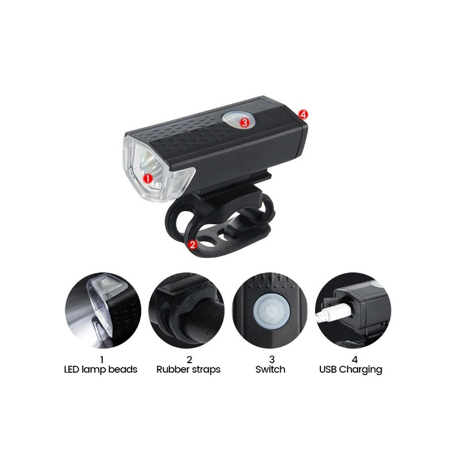 Far LED Proiector Pentru Bicicleta Si Trotineta Reincarcabil USB, 3 Moduri De Lumina, IPX4, Negru