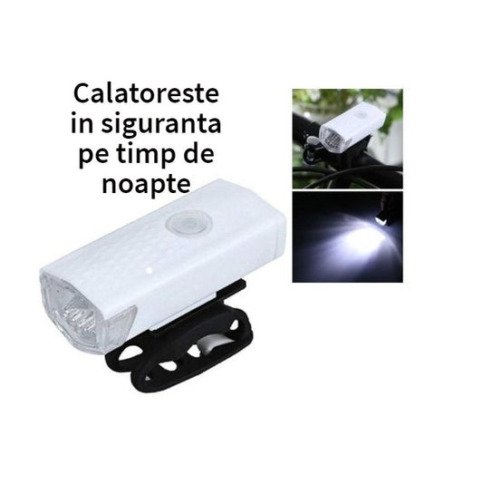 Far LED Reincarcabil Pentru Bicicleta si Trotineta, USB, 300 Lumeni, 3 Moduri Iluminare, Rezistent la Apa IPX4