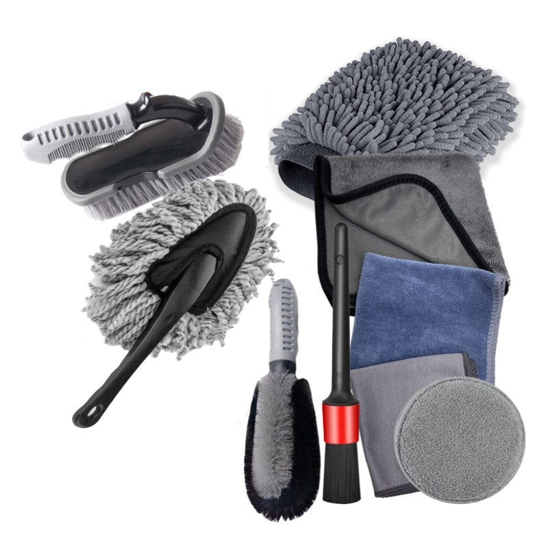 Set 9 Piese Pentru Spalat Auto Cu Perii Si Lavete Din Microfibra, Model A