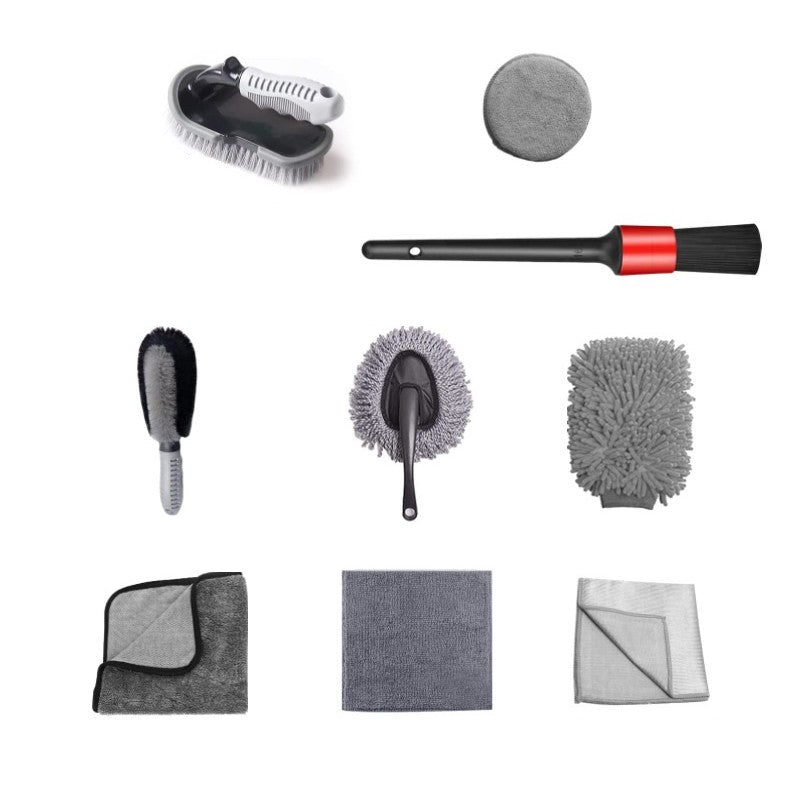 Set 9 Piese Pentru Spalat Auto Cu Perii Si Lavete Din Microfibra, Model A