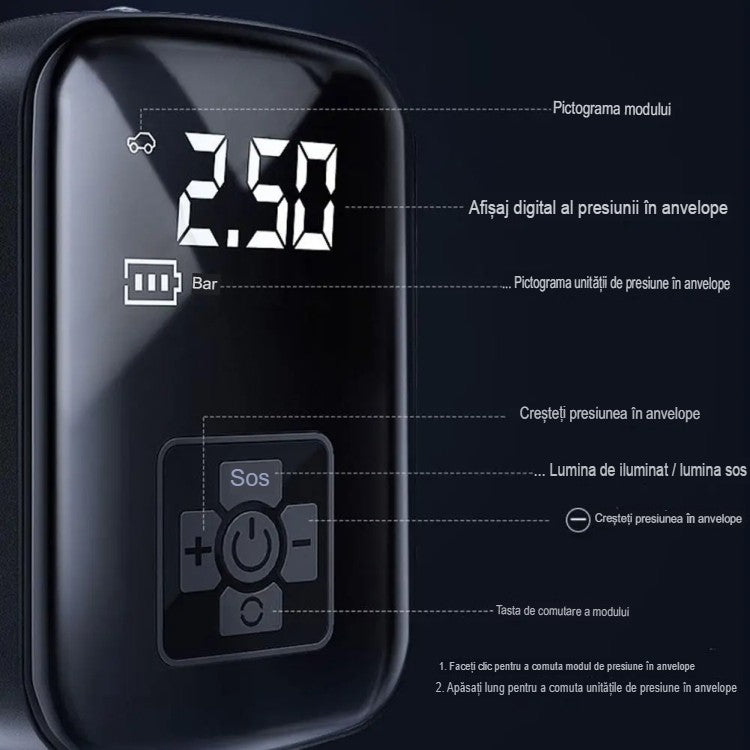 Pompa De Aer Portabila Wireless 150 PSI Pentru Anvelope, Biciclete Si Mingi
